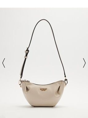 GUESS Beige Crescent Shoulder Bag with Black Strap